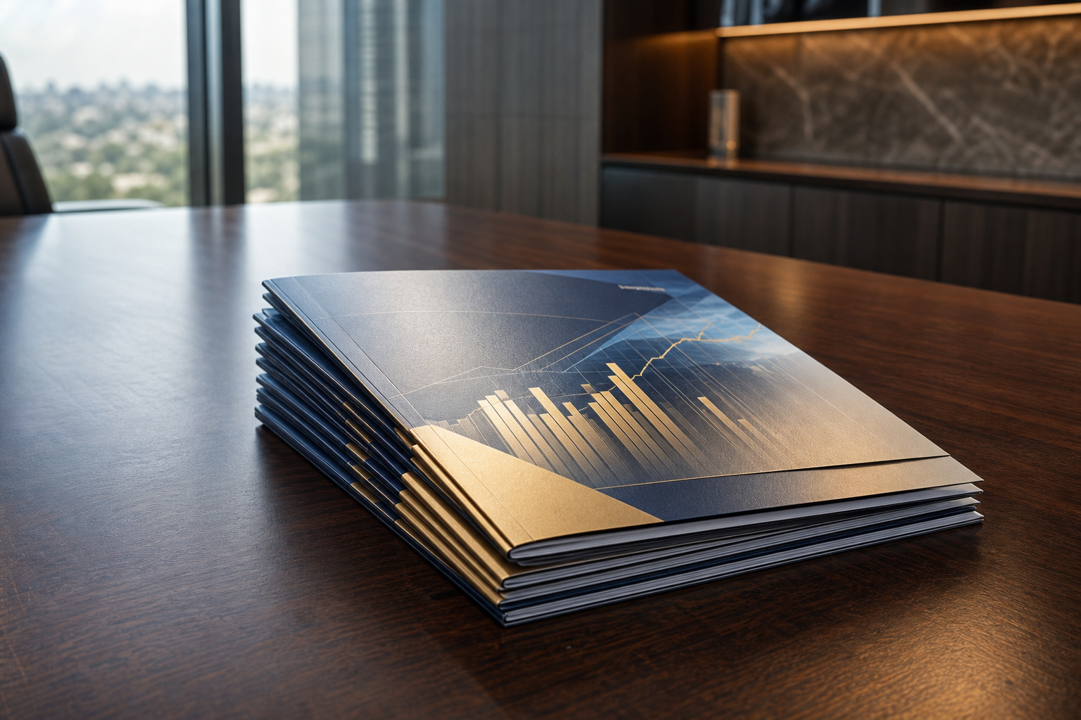 Stack of Financial Reports in Executive Office